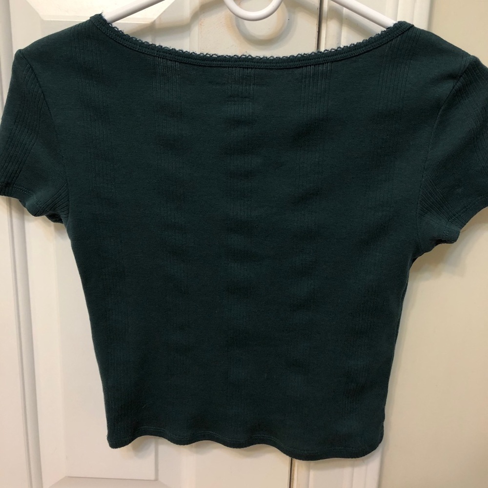 American Eagle Forest Green Cropped T-Shirt - Picture 3 of 5